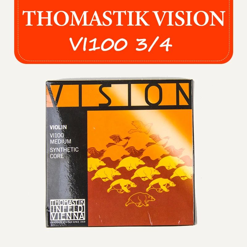 Thomastik-Infeld VISION Vioolsnarenset VI100 Synthetische kern Aluminium/zilverwikkeling Medium spanning 4/4-1/4 maten beschikbaar