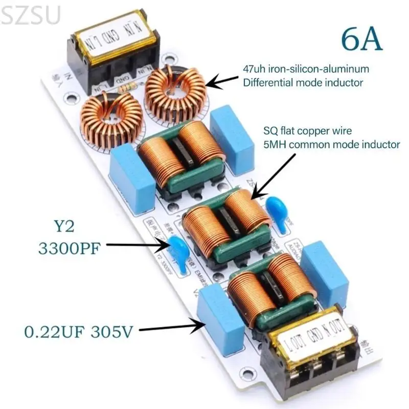 SZSU 110-250V 4 مرحلة مرشح للتداخل الكهرومغناطيسي قمع 6A 10A