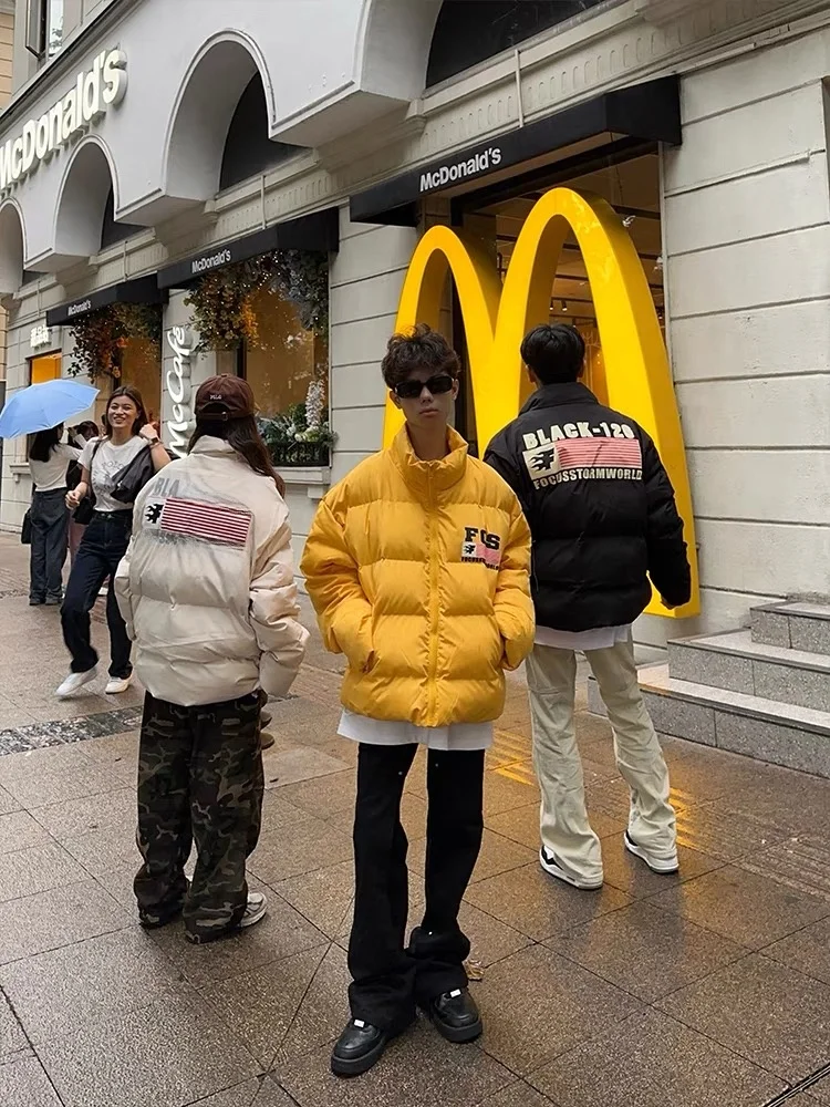 

Thiened Cotton Jaet Casual Bread Sle Printed for Men And Women Autumn Winter Outerwear Youth Trendy Warm Zipper Closure