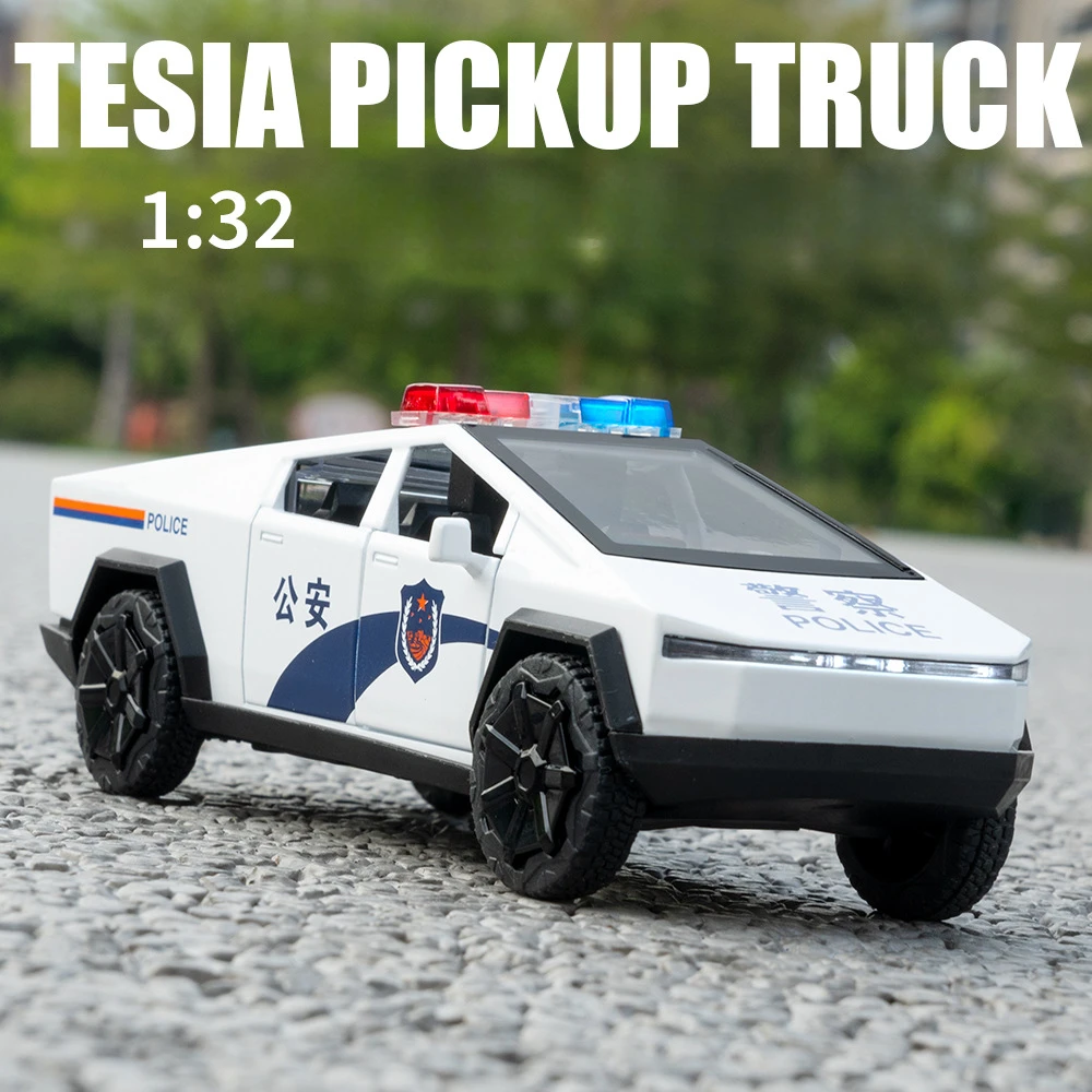 

1:32 Tesla пикап полицейский автомобиль сплав литая под давлением модель автомобиля звук и свет хобби коллекционные подарки для мальчиков