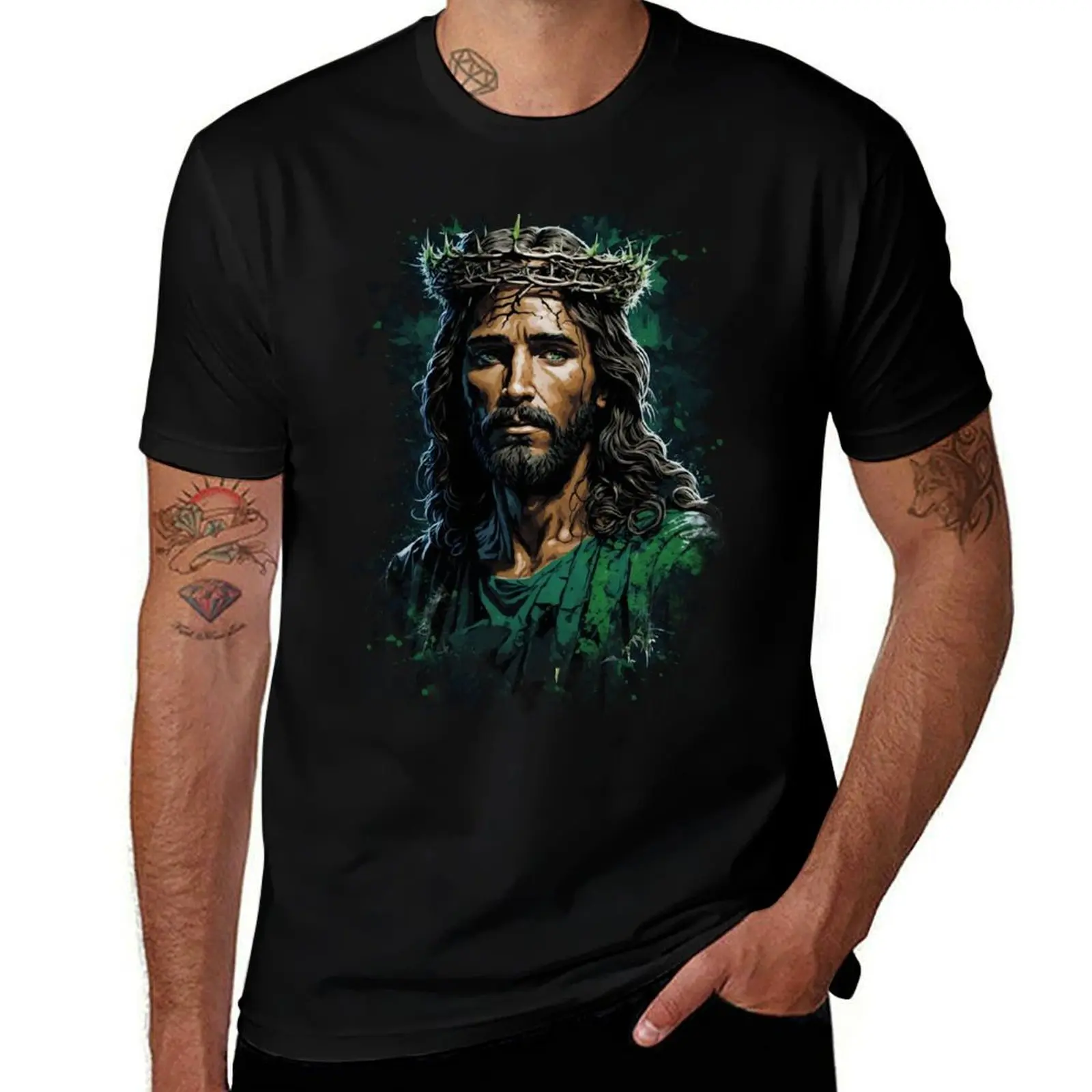 

jesus christ with thorns on his head T-Shirt Luxury man luxury t-shirt blue lock clothes mens vintage t shirts