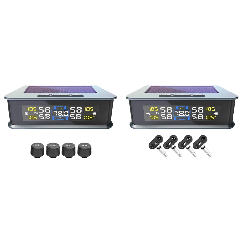 

Solar/USB Powered Tire Pressure Monitoring System with 4 Sensors Wireless TPMS IPX7 Waterproof for RVs Trailers Cars