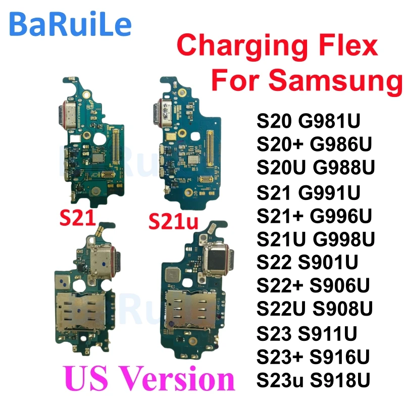 BaRuiLe для Samsung S21 S22 Plus S23 Ultra USB-порт для зарядки, гибкий кабель G991U G998U S901U S908U S911U S916U G981 BaRuiLe для Samsung S21 S22 Plus S23 Ultra USB-порт для зарядки, гибкий кабель G991U G998U S901U S908U S911U S916U G981