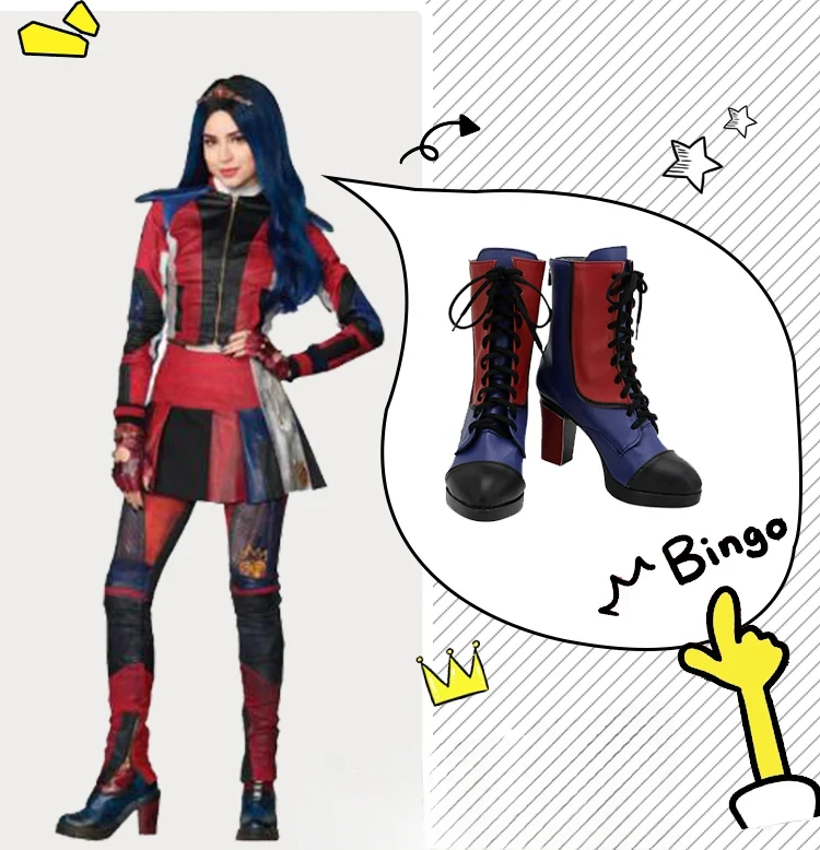 Nachkommen 3 Evie Cosplay Schuhe hohe Stiefel maßge schneiderte erwachsene Mann Frauen für Party Halloween Cosplay Kostüm Perücke Kopf bedeckung Requisiten