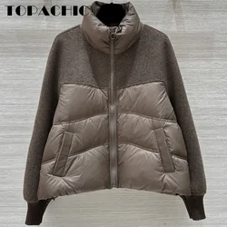 10.7 TOPACHIC-Women Clothes Loose All-matches Double-Sided Wool Spliced Stand Collar Zipper Short Down Outerwear