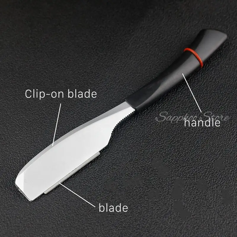 Men\'s Feather Straight Handle Razor Stainless Steel Barber Manual Shaving Razor Spring Design Easy Replace Blades 74 Blades