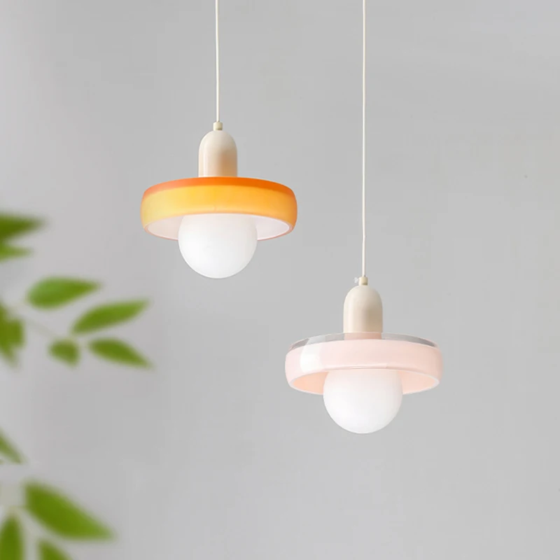 

Nordic Colorful Glass Pendant Lamp for Bedroom Bedside Living Room Dining Table Chandelier Light Orange Green Round Ball Lamps