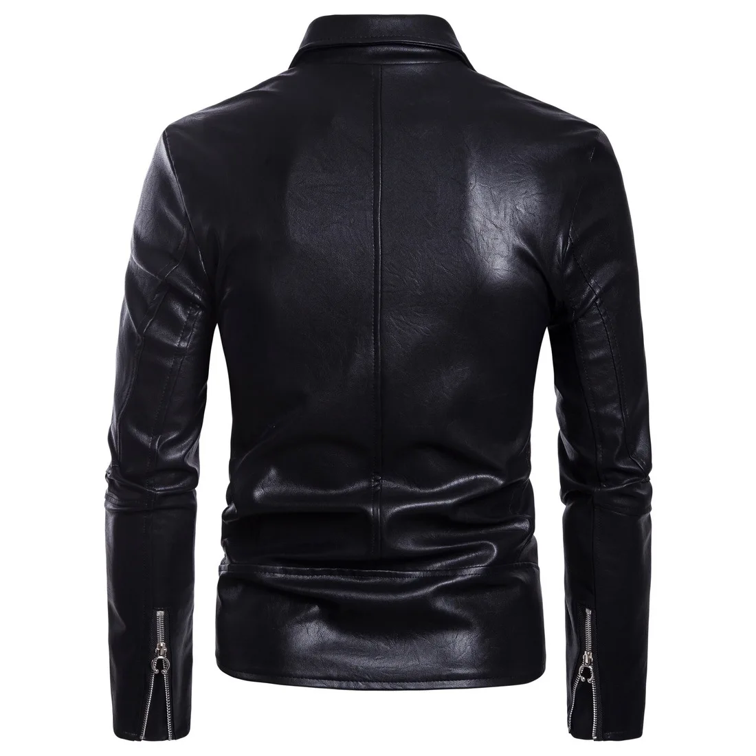 Men\'s Motorcycle Multi Zipper Jacket, Leather Clothing, Slim Fit, Punk, Brand, Autumn, Winter