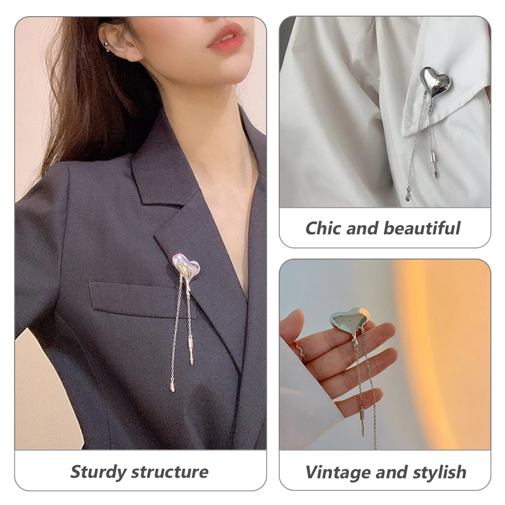 

5pcs Love Heart Brooch Women Suit Badge Pin Tassel Long Silver Elegant Decorative Corsage Jewelry For Dress Shawls