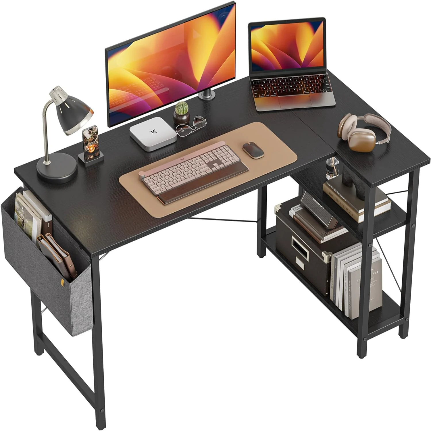 

L Shaped Desk, 40" Computer Desk with Reversible Shelves Home Office Corner Desk Study Writing Gaming , Office desk with shelf