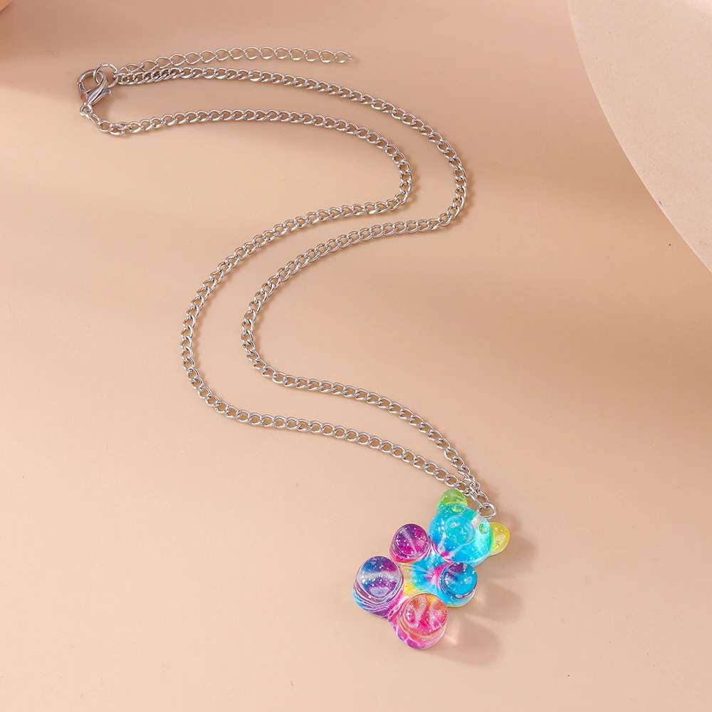 Aihua neue große Süßigkeiten Farbe Gummibärchen Halskette für Frauen Kinder kreative Harz Bär Anhänger Halskette Ohrring Geburtstag Schmuck Geschenke – Detail 19