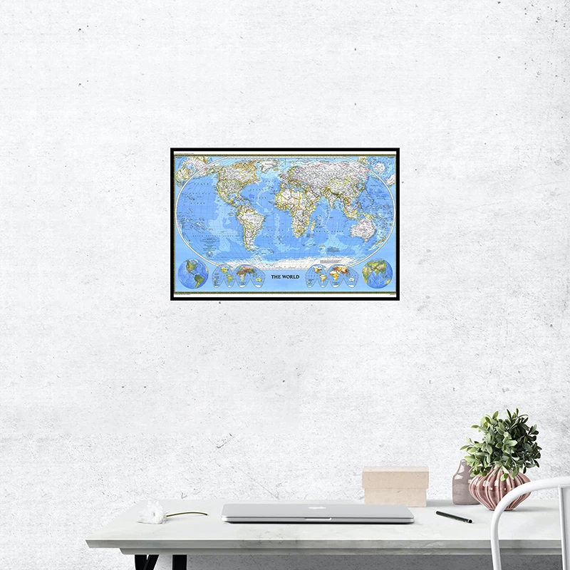 Affiche détaillée de la carte du monde, fournitures de bureau, tableau mural, papier peint Non tissé, décoration d'affiche, 59x42cm, 1988