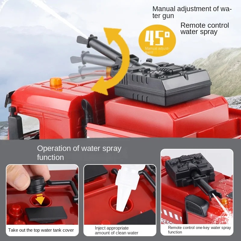 Huina 1:18 9CH Remote Control Car Water Spray Simulation Rechargeable Children's Fire Toy RC Engineering Vehicle Truck Toys Gift