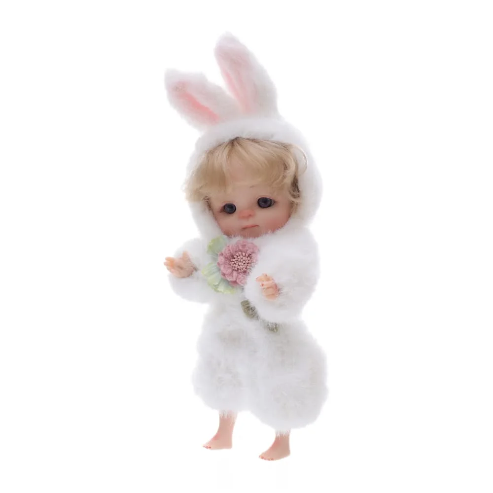 Poupée Reborn en vinyle de 10 pouces, 24 cm, chapeau d'oreille de lapin blanc, ornements en peluche, pendentif, cadeau