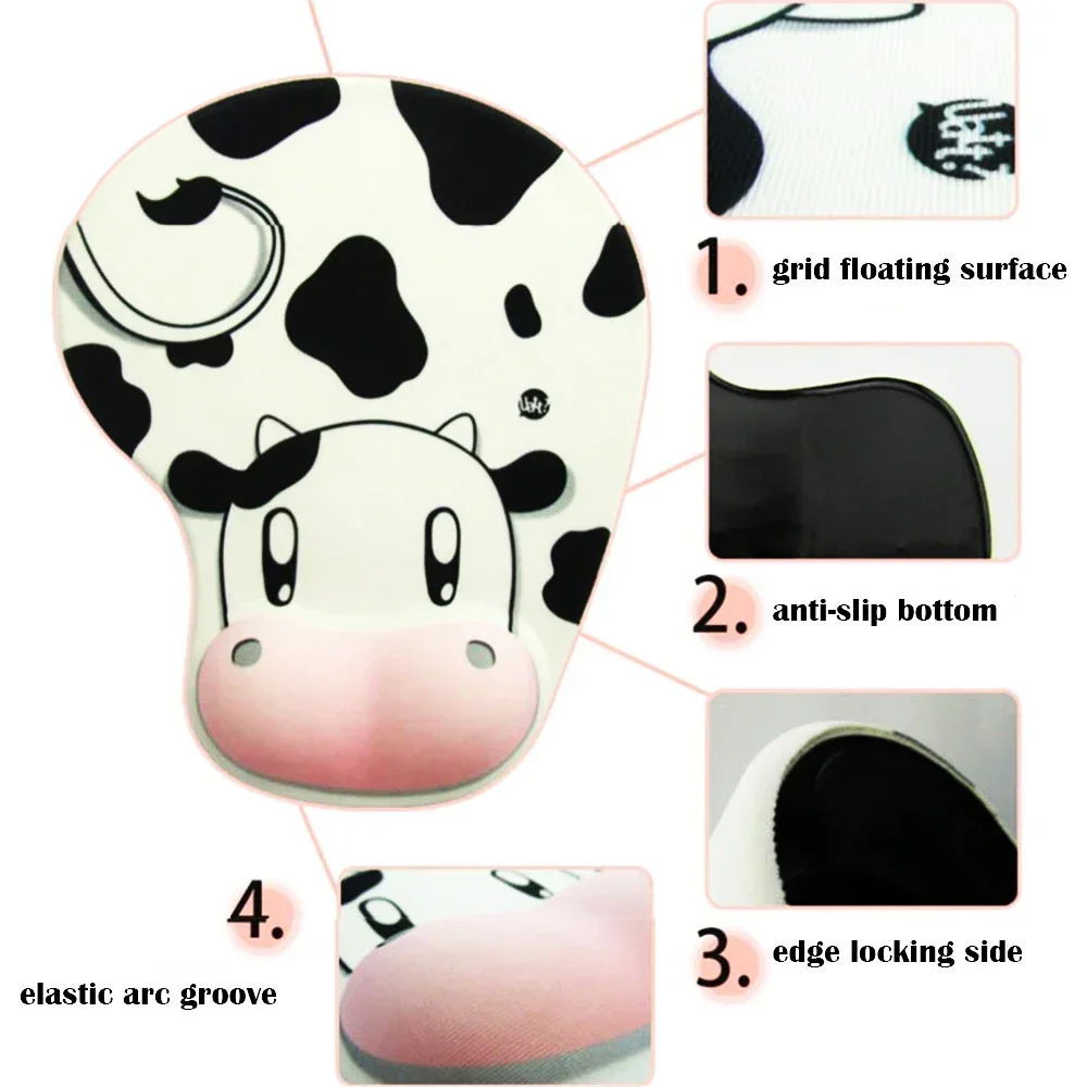 New Cartoon Cow Gaming Pad with Wrist Rest Support Comfort Mice Mat Non-flip Soft Ergonomic Mouse Pad for Computer Desk Mat