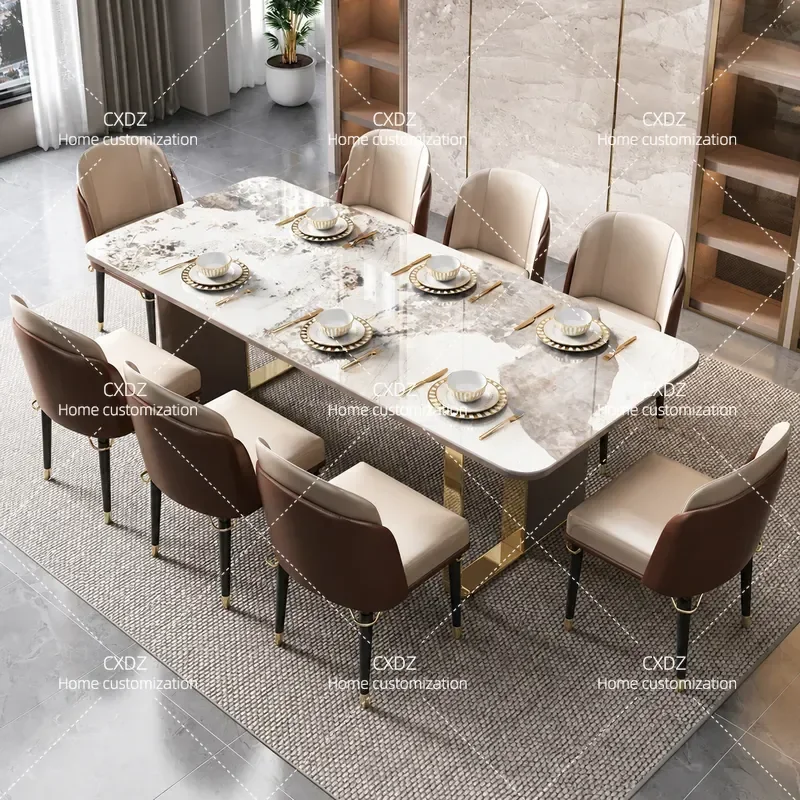 Modern Simple Rectangular Dining Table and Chair Set Light Luxury Bright Rock Slab Small Apartment Household Creative