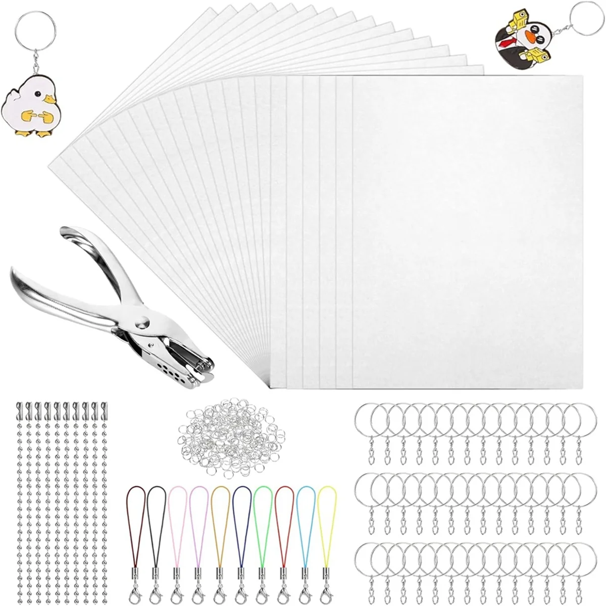 2025+245 PCS 수축 플라스틱 시트 키트, 수축 종이 키체인 키트, 수축 종이 세트 25 시트 수축 종이, 구멍 펀치