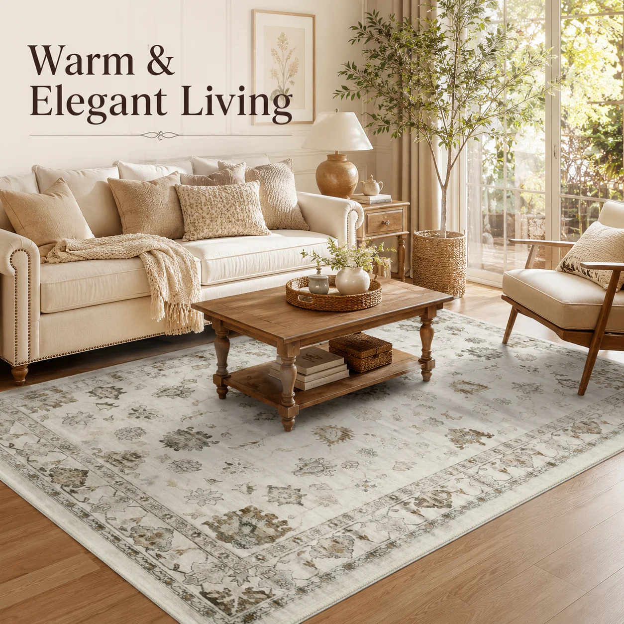 Luxury Boho Floral Rug Soft Modern Carpet for Living Room Bedroom Washable Non Slip Home Decoration
