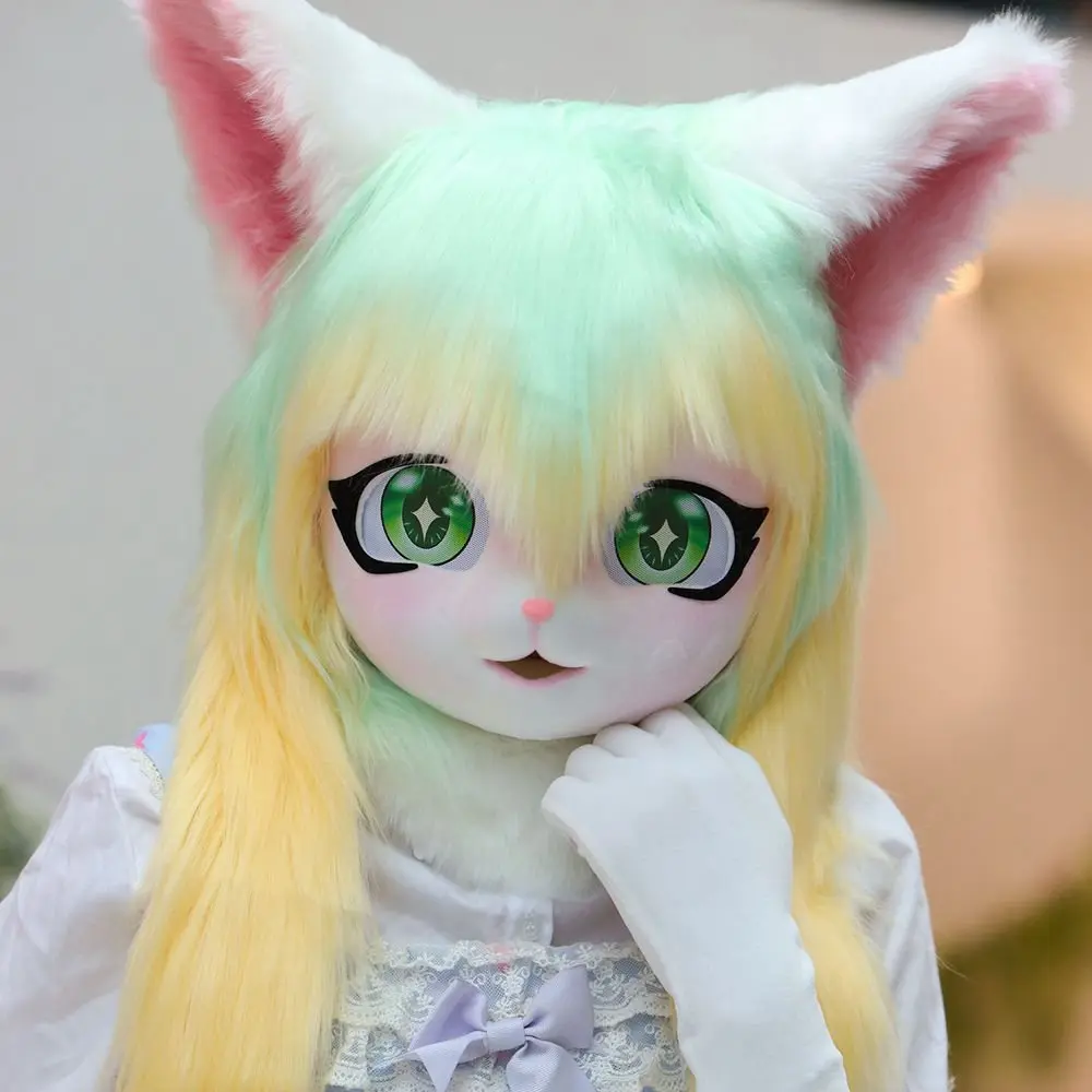 Bonito peludo fursuit kigurumi chapelaria cosplay trajes peludos rubbit gato comiket peludos máscaras trajes de boneca