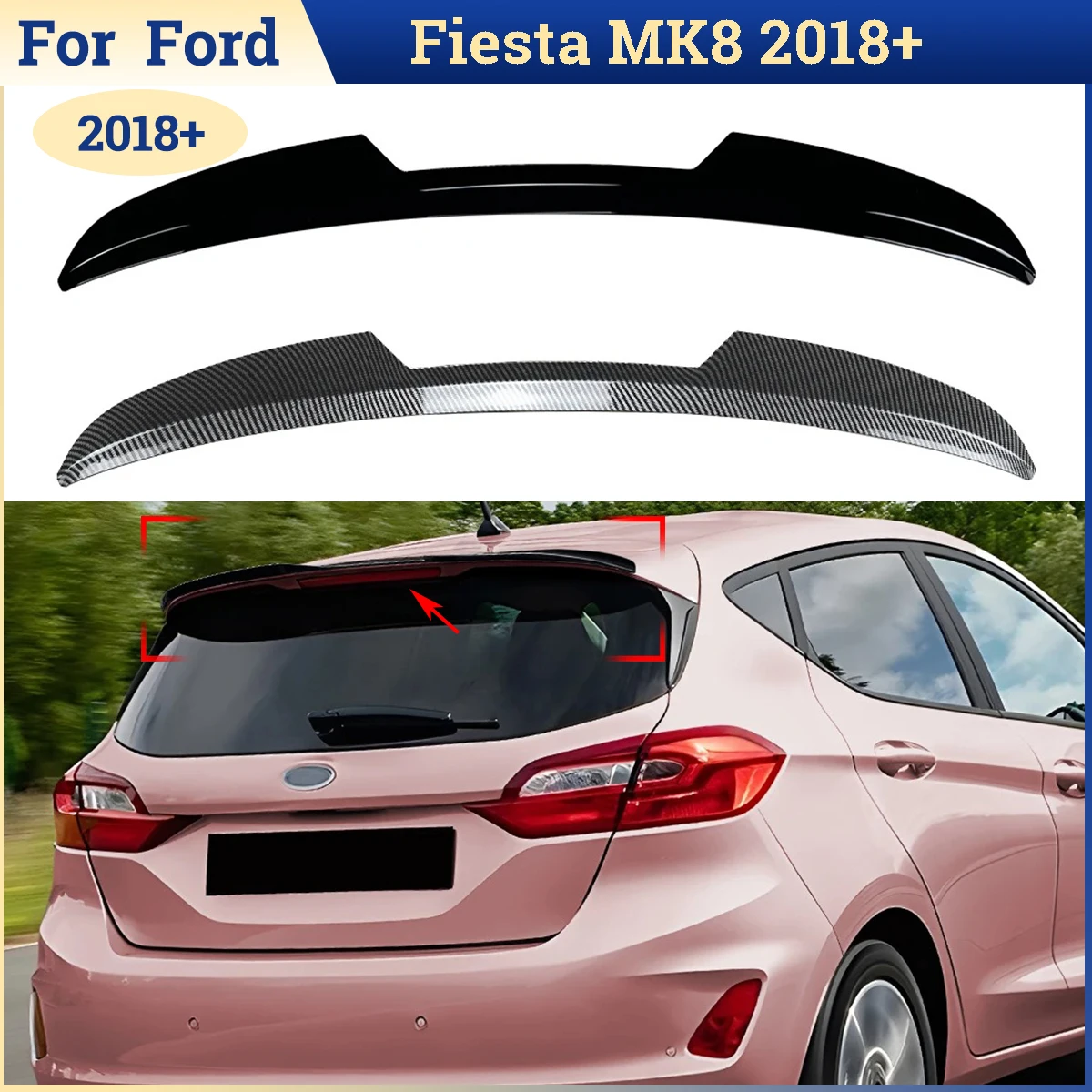 Für Ford Fiesta MK8 2018+ Heckklappen-Dachspoiler, Heckscheiben-Flügel, Heck-Dachflügel, Fester Windabweiser, Kofferraum-Zubehör