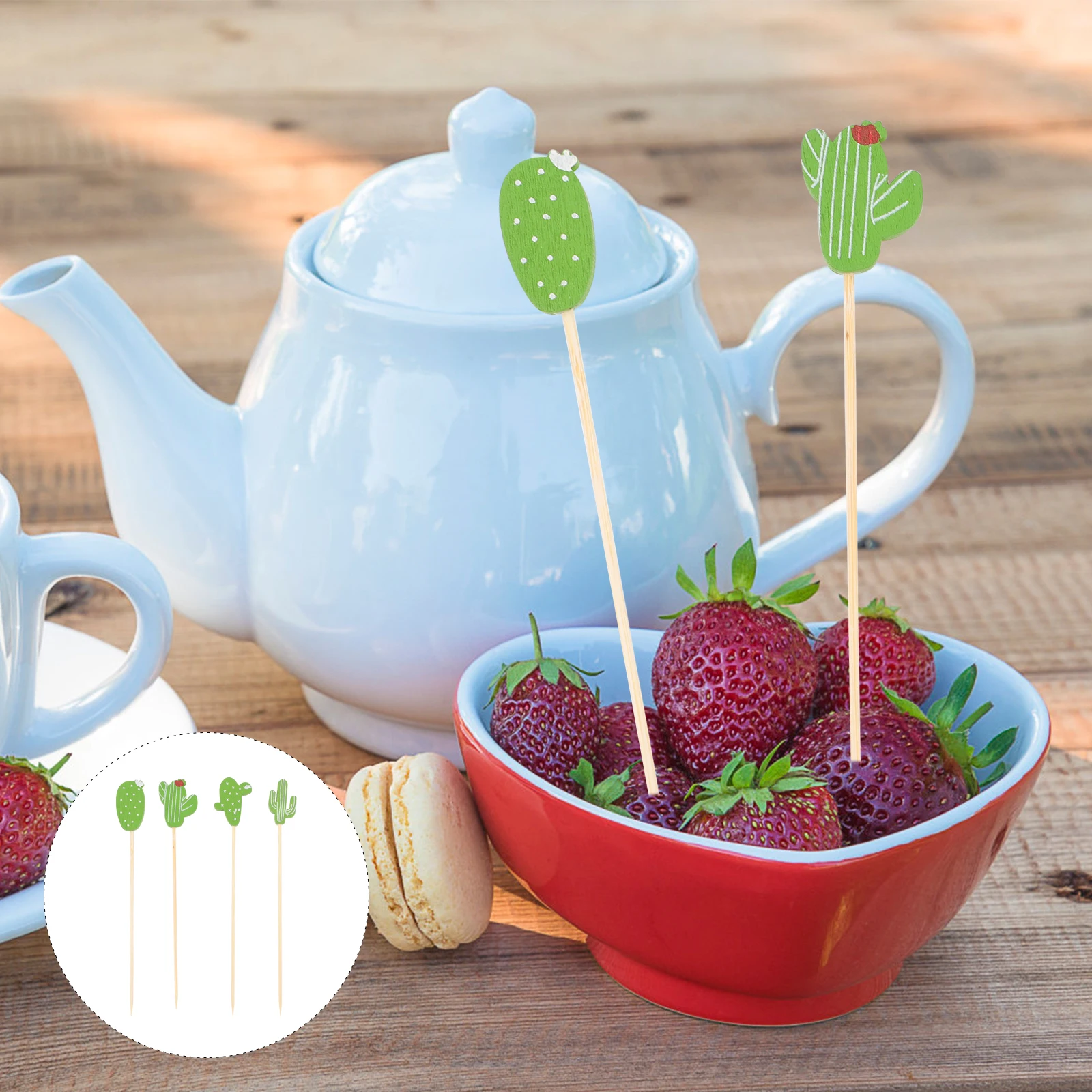 

100pcs Cactus Fruit Picks Cocktail Skewers Stick Adorable Design Smooth Surface Elegant Shape Suitable Appetizers Cakes