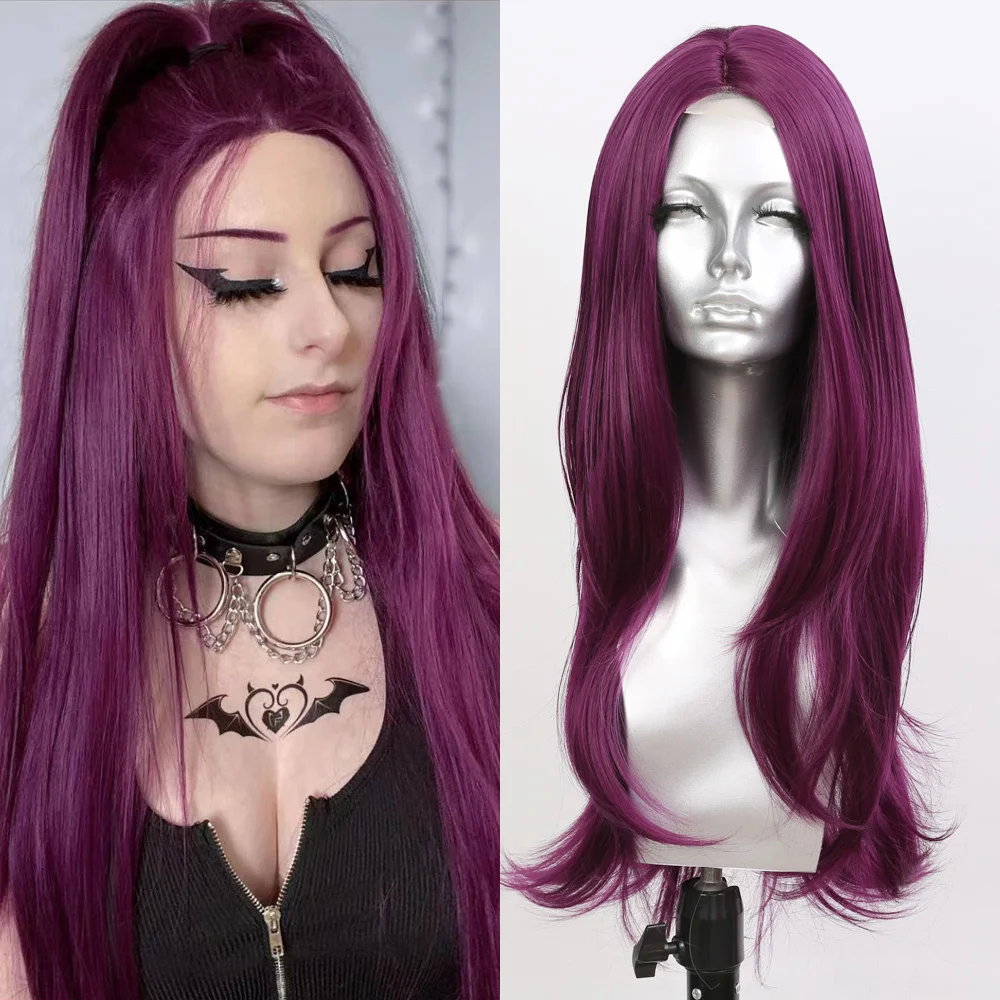 Sivir-pelucas de encaje sintético para mujer, pelo largo y liso de 24 pulgadas, colores morado/Rojo/Rosa, fibra de alta temperatura para uso