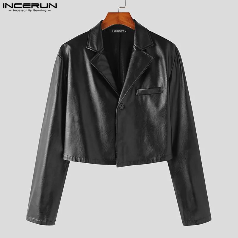 Incerun topos 2023 estilo coreano bonito dos homens curto jaquetas de couro terno casual streetweat masculino longo-mangas compridas blazer S-5XL