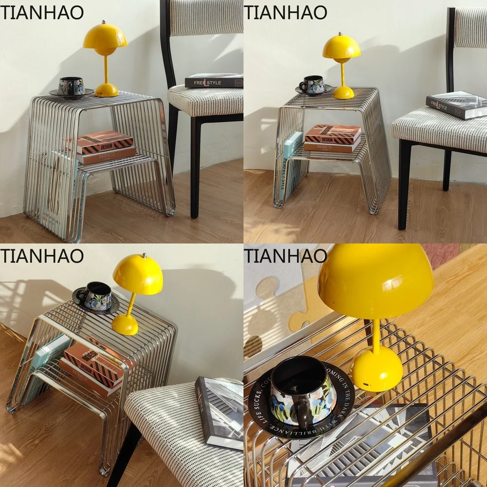 Stainless Steel Wire Frame Side Table Nordic Minimalist Design Multi Functional Stool Bedside Table Living Room Sofa Small