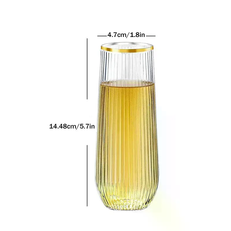 Plastic Transparent Ribbed Wine Glasses Disposable Stemless Wine Glasses Plastic Cocktail Glasses For Party Unbreakable 1/5 Pcs