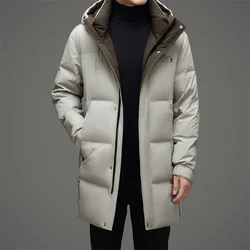 Casual 2024 Winter Men's Mid-Length Hooded White Duck Down Jackets Outwear Windproof Warm Puffer Coats Loose Thick Down Clothing