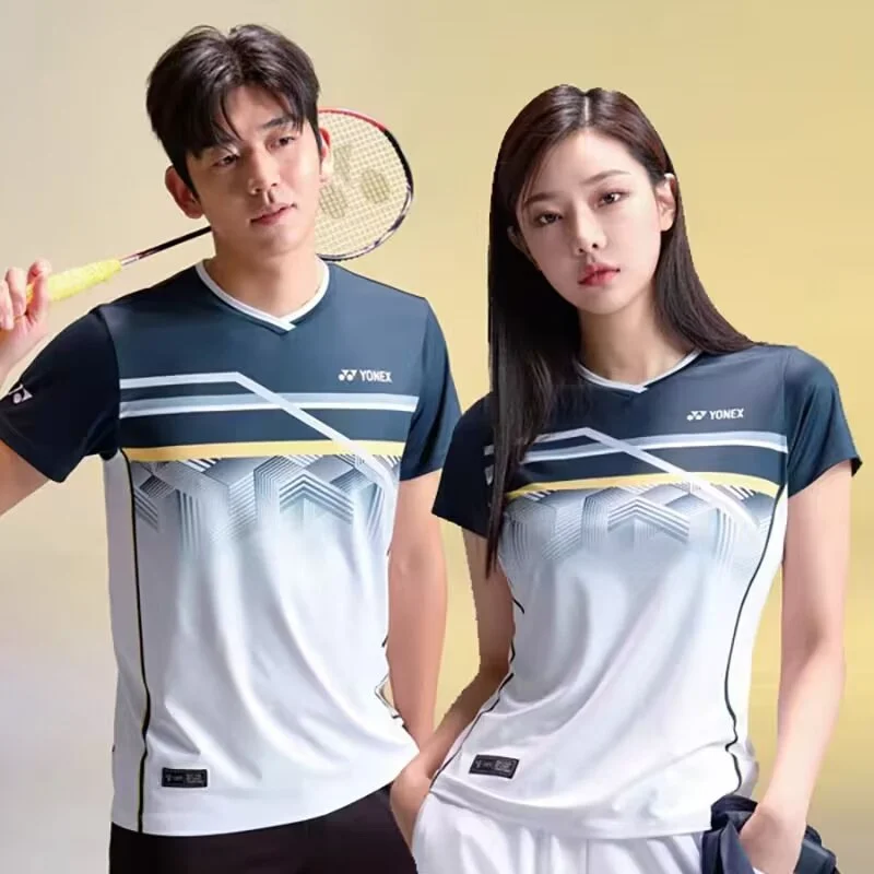 Yonex 배드민턴 테니스 수트, 대회 수트, 스포츠 티셔츠, 반팔 상의, 통기성 땀 흡수, 빠른 건조