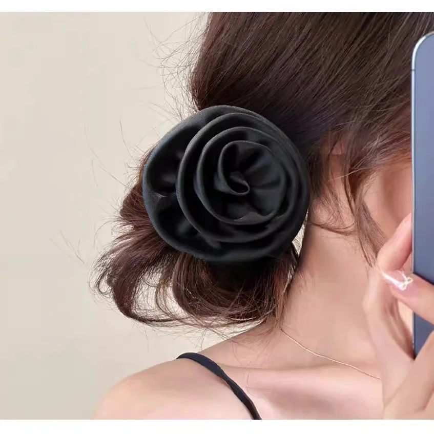 2024 Autumn Classic Bordeaux Satin Hair Ties with Vintage Rose Design FrenchStyle Rose Shape Scrunchies Elegant Hair Accessories