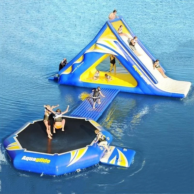 Mini Commercial Water Slide Water Park Inflatable Trampoline Park With Slide Cheap Water Island Floating Park for Sale