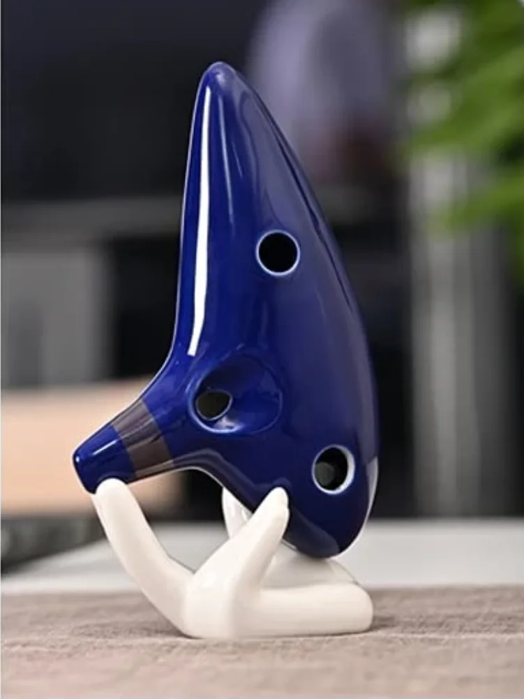 Ocarina, 12-Tonige Alt-C Keramik-Ocarina Musikinstrument mit Liederbuch, Halskordel und Tragetasche, Blau – Detail 9