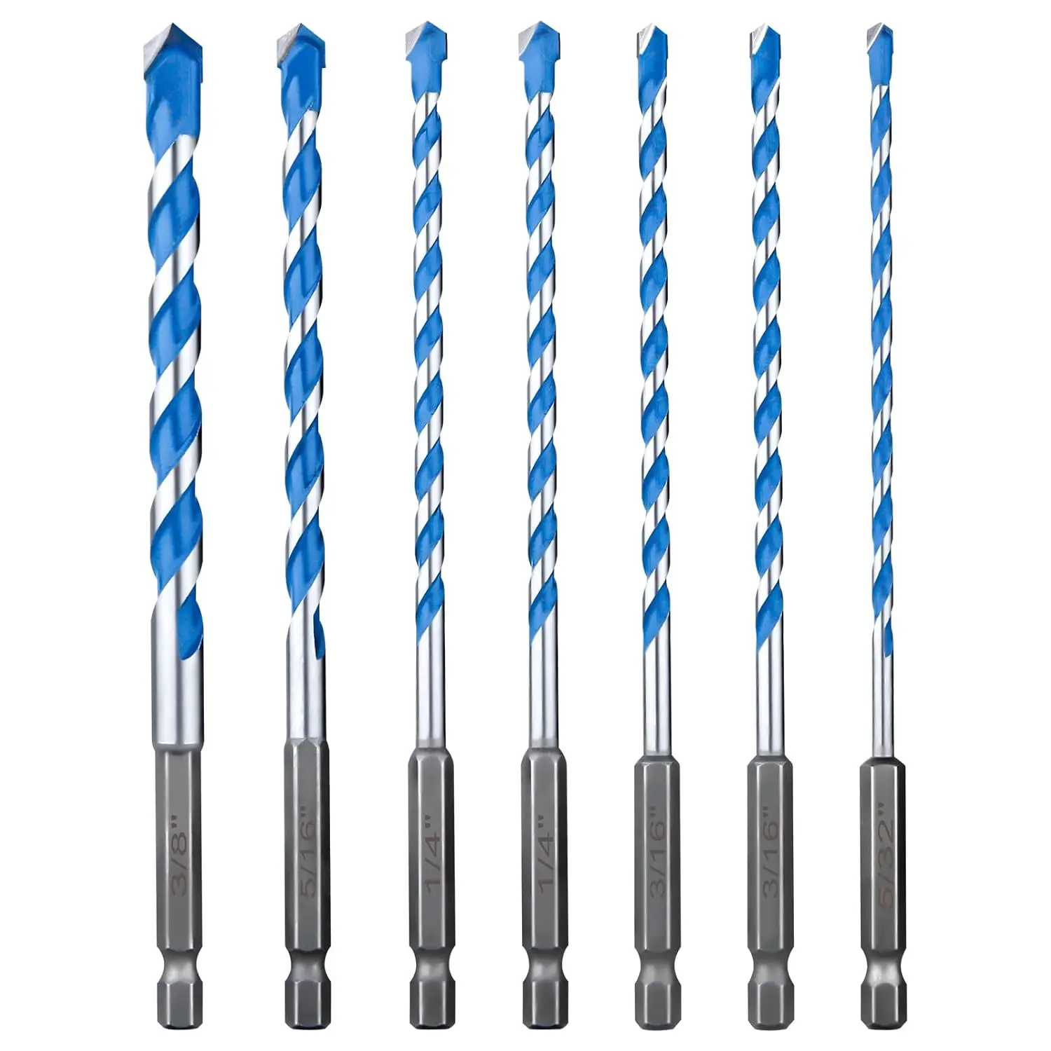 

7-Piece Concrete Drill Bit Set, 5/32"-3/8", Shockproof Hex Shank, Carbide Tip for Brick, Tile, Cement