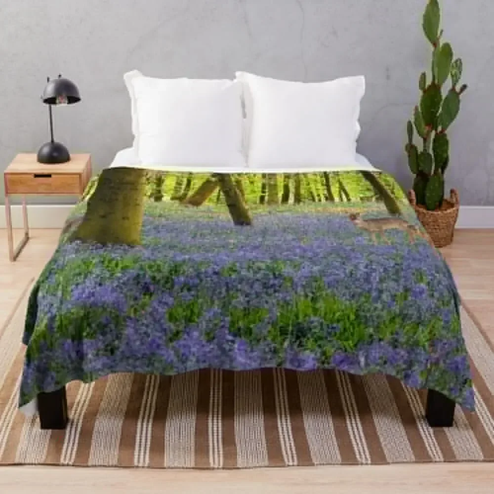 Deer and Bluebells Throw Blanket Vintage Winter beds Blankets