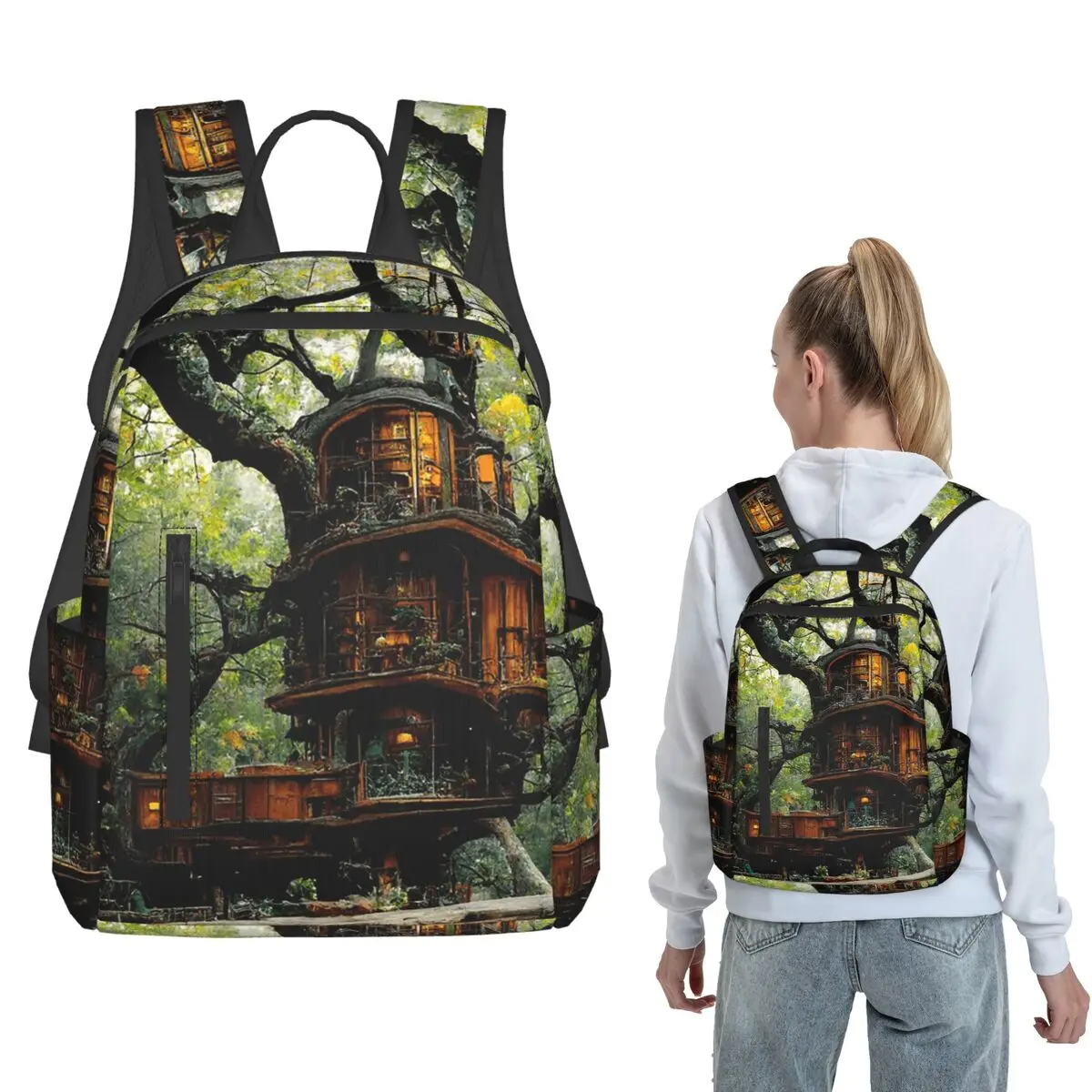 

Enchanting Treehouse Community Backpack Daypack Children BookBag School Bag Shoulder Bags for Men Women