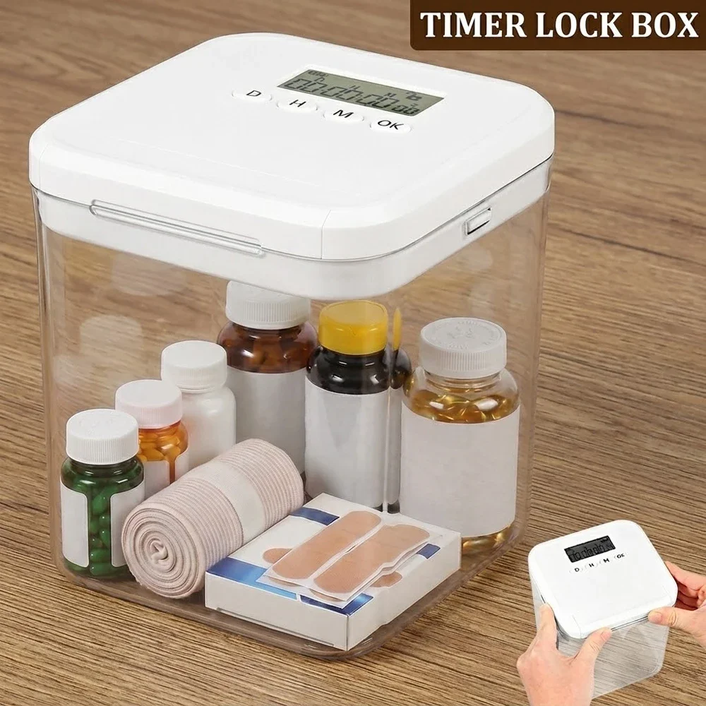 Timer Lock Box Transparent Timed Storage Box 30 Days Max Timer Electronic Lockable Container for Phones Files Items Safe Storage