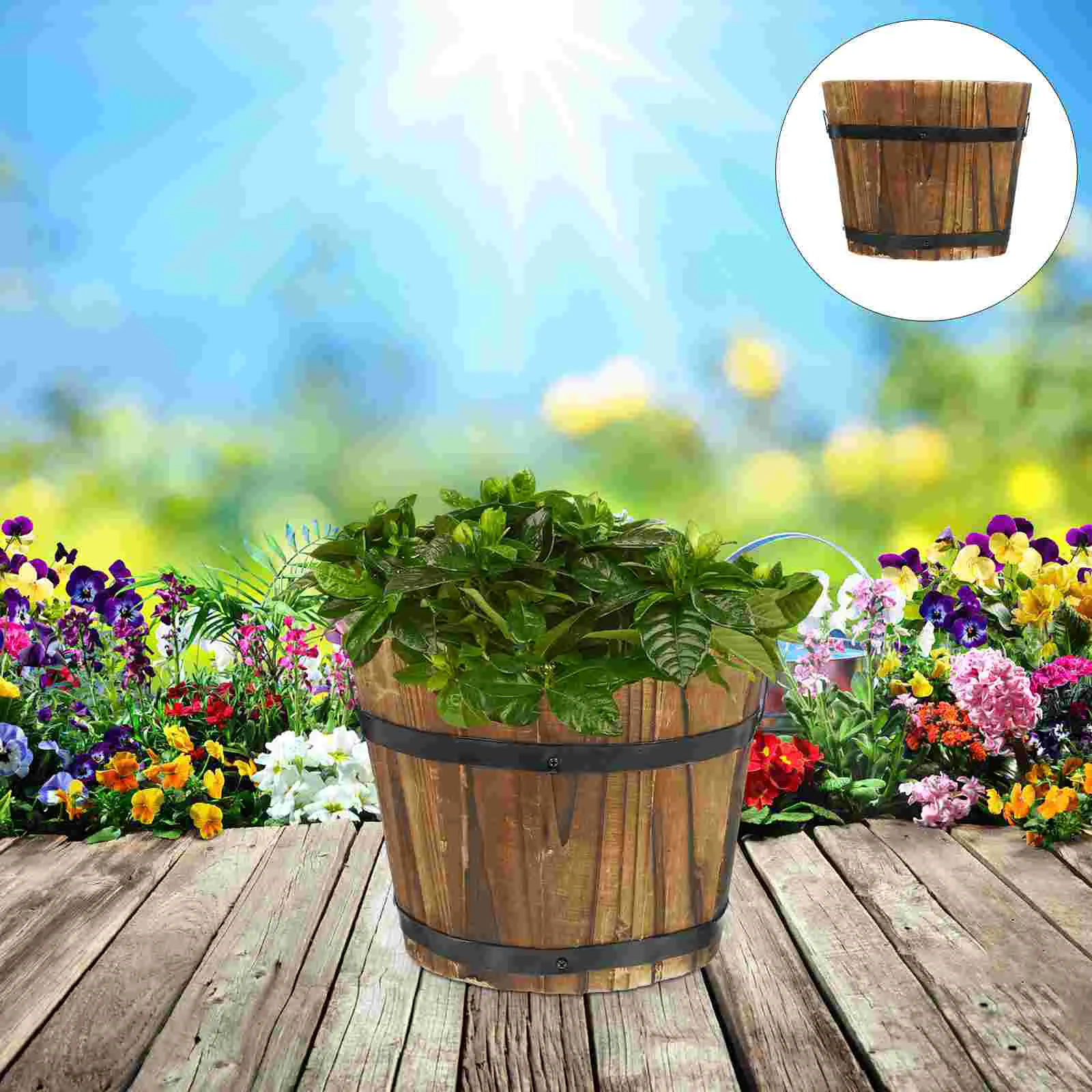

Cache Pot Succulent Flower Pots Large Flowerpot Plant Flowers Indoor Wood Decor Planter Retro Style Bucket Cactus Wooden Barrel