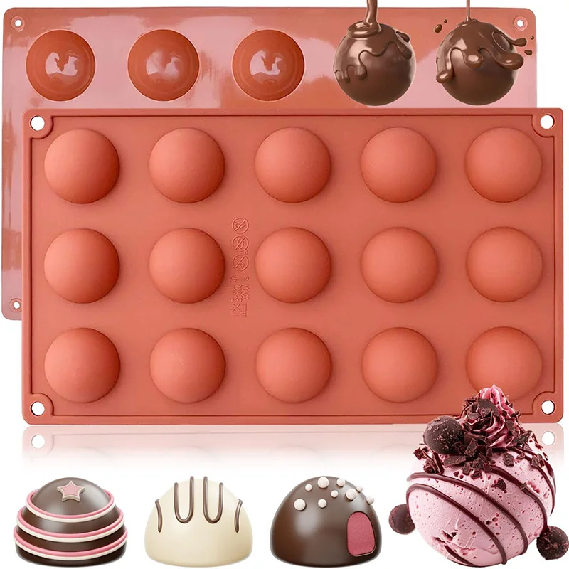 Small 15-Cavity Semi Sphere Silicone Molds Non-Stick Half Sphere Silicone Baking Molds for Making Jelly Chocolates Cake Mousse