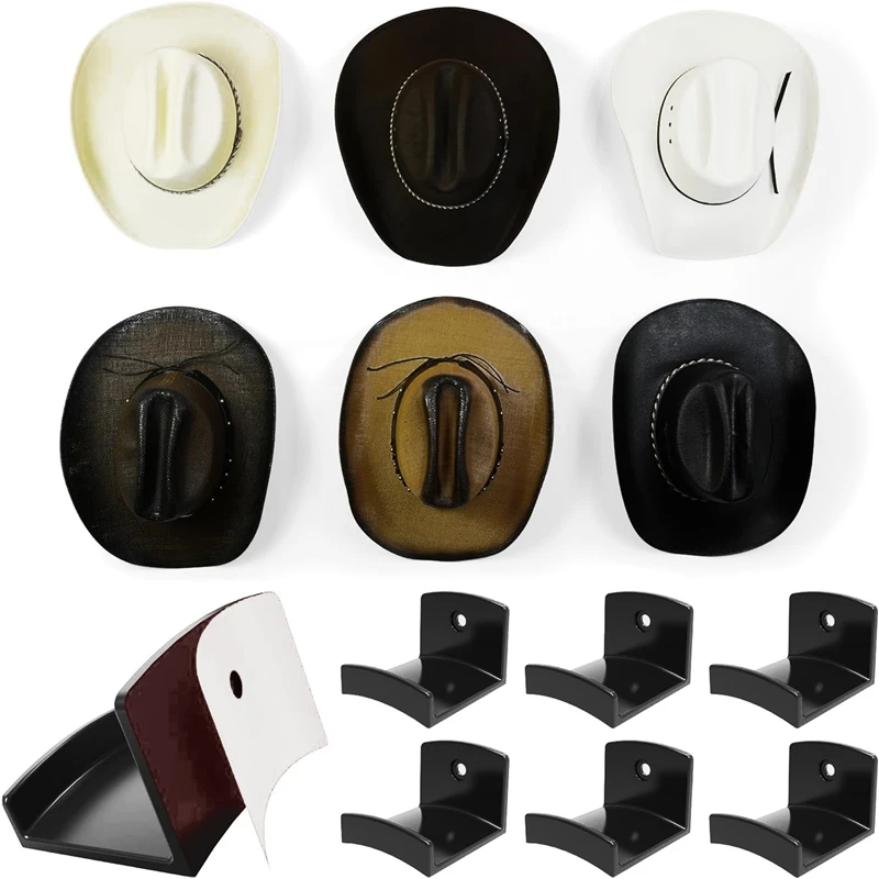 

Hat Holder Adhesive Hat Hooks for Wall (6-Pack) Cowboy Hats Rack Wide Brim Hat Organizer Strong Hold Hats Hangers for Wall