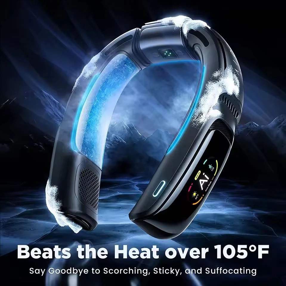 

Портативный вентилятор на шею с ИИ-контролем температуры, 7000 мАч, перезаряжаемый, безлопастной, для путешествий на природе