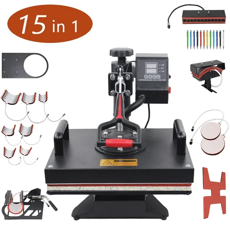 콤보 열 전달 승화 머그잔/티셔츠 인쇄, 열 프레스 기계, 15 in 1, 12x15 인치