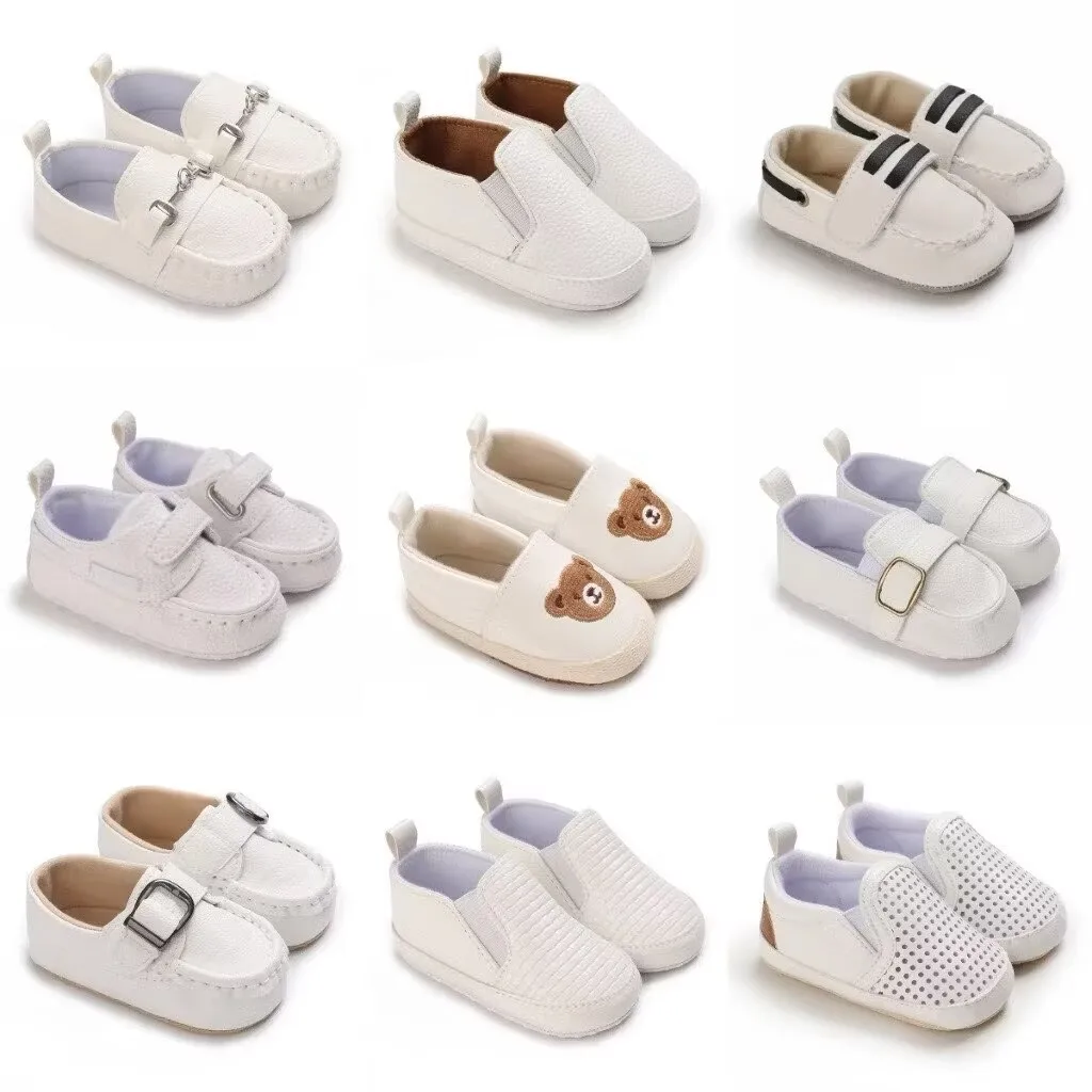 Spring and Autumn White Happy Shoes 0-12 Months Baby Rubber soled Anti slip Sneaker