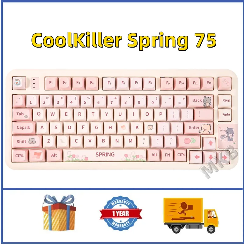 

Популярная механическая клавиатура CoolKiller Spring 75, пользовательская клавиатура RGB с BT5.1/2,4G/USB-C, Беспроводная игровая прокладка