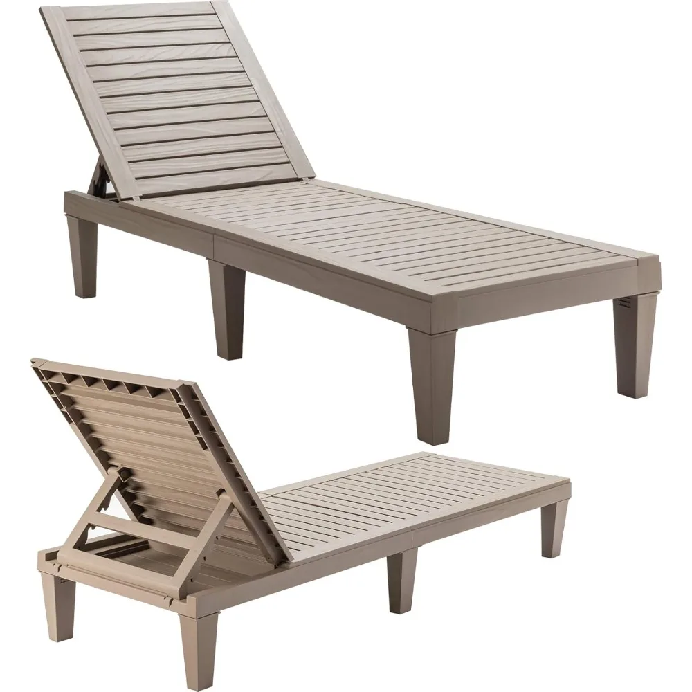 Set of 2 Outdoor Chaise Lounge Patio Recliner Chair with 5-Position Adjustable Backrest, Weather-Proof & Rust-Resistant Chaise