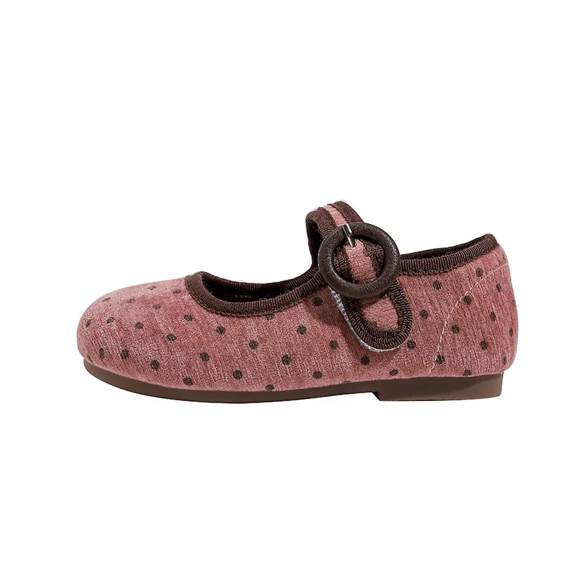Girl\'s Sweet Leather Shoes Trendy Princess Red Polka Dot Baby Single Shoe, Student Soft Sole Retro Velvet Children\'s Bean Shoes