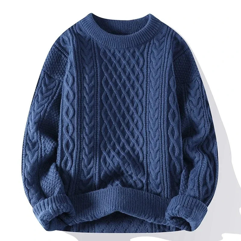 Autumn Winter Men Sweater Vintage O Neck Solid Color Mens Knitted Pullovers Loose Harajuku Mens Retro Knitting Pullover Sweaters