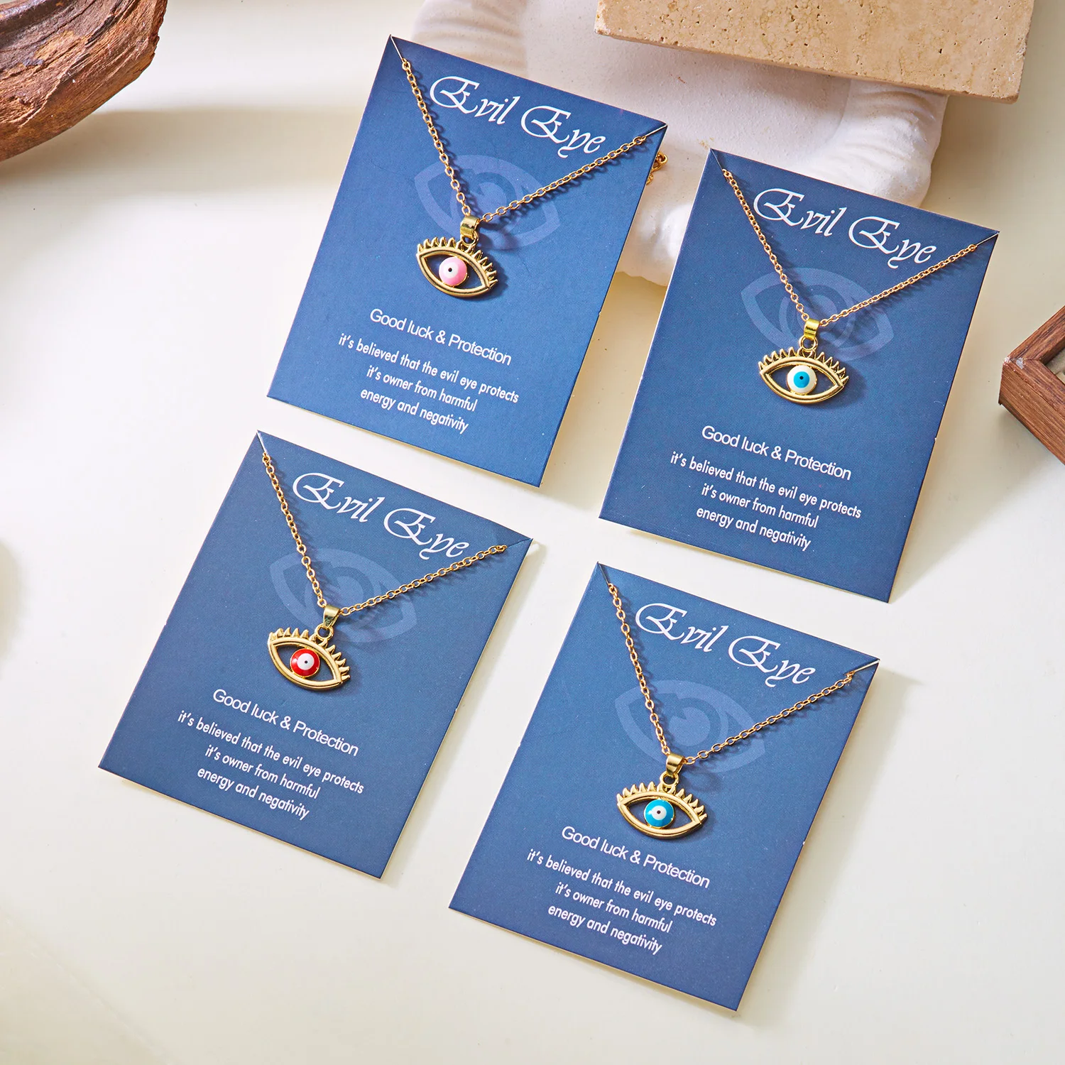 Mystical Evil Eye Blue Bead Necklace for Women Protective Colorful Pendant Paper Card Necklace Friendship Jewelry Gifts