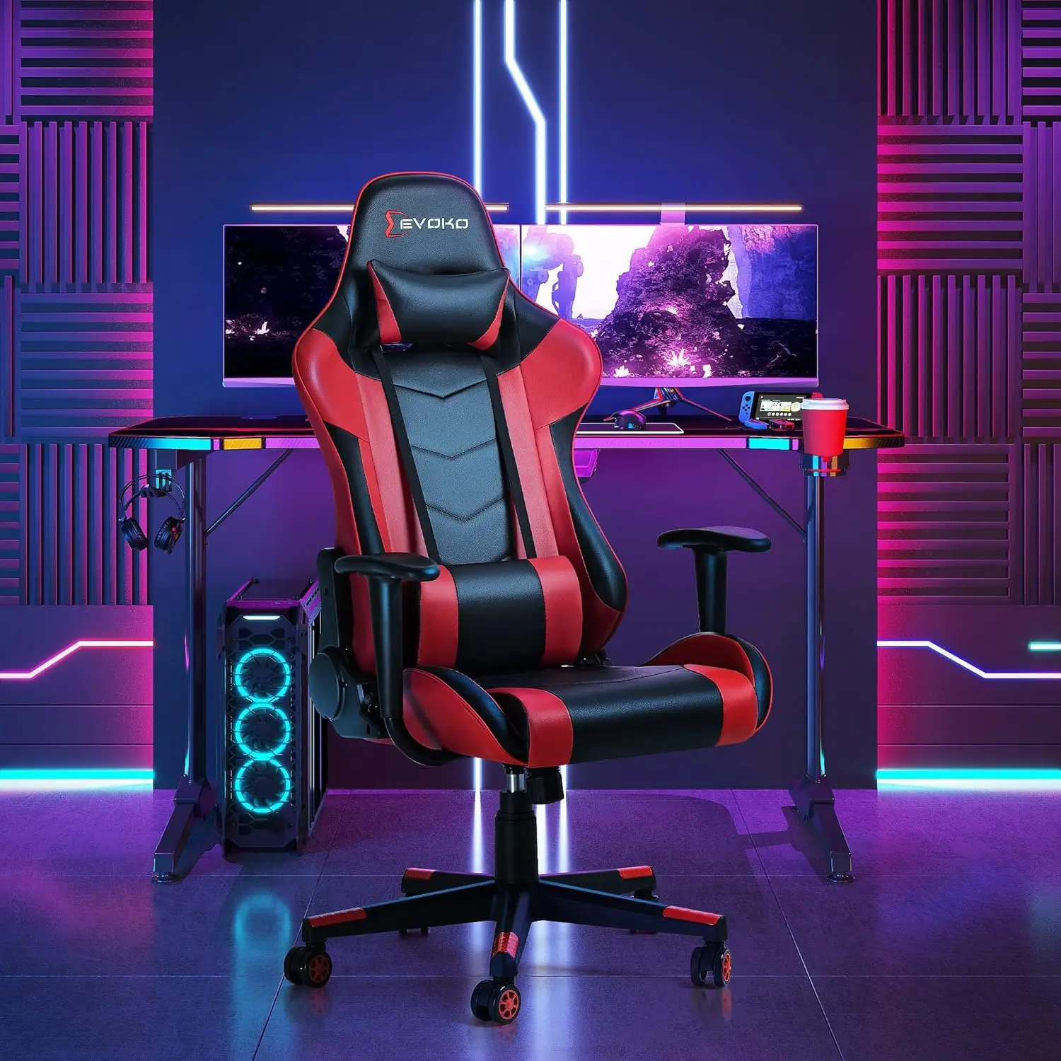 Ergonomic Gaming Chair Racing Style Adjustable Height High-Back PC Computer Chair with Headrest and Lumbar Support Executive